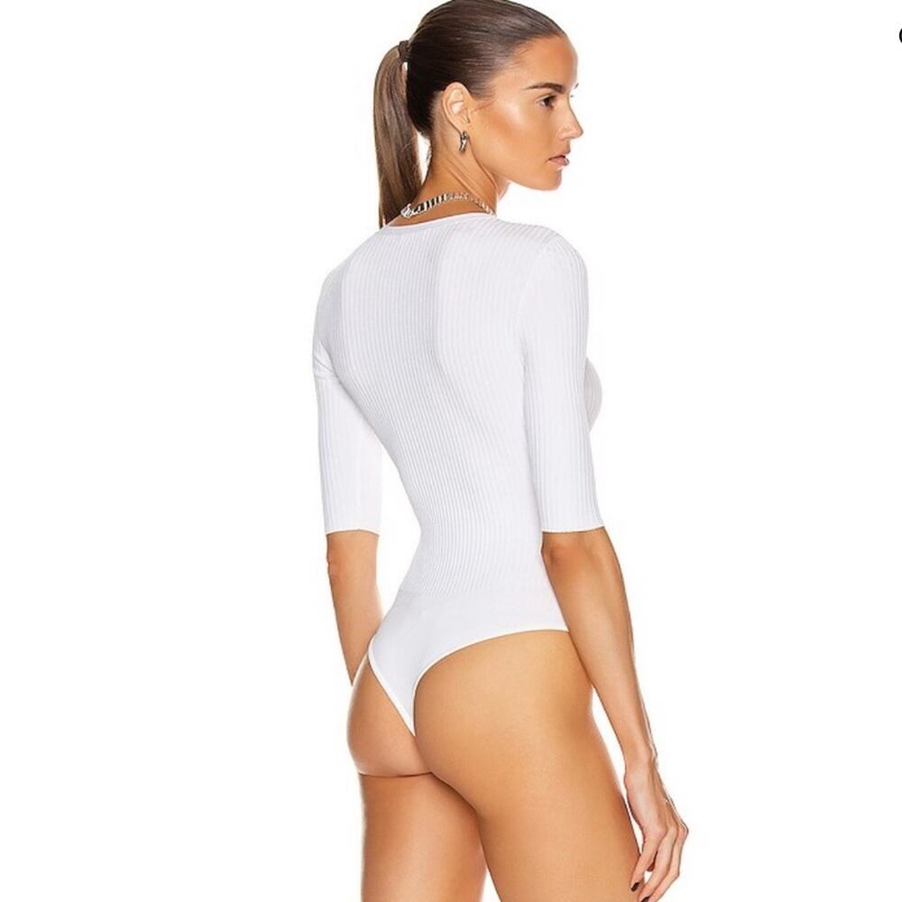 A.L.C. White Toni Ribbed-Knit Bodysuit Size XS Snap Button - Picture 7 of 15